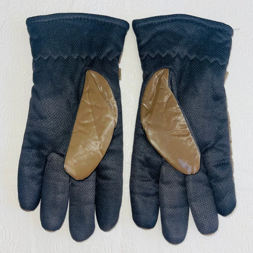 Womens Quilted Puffer Winter Gloves One Size Brown Padded Warm
